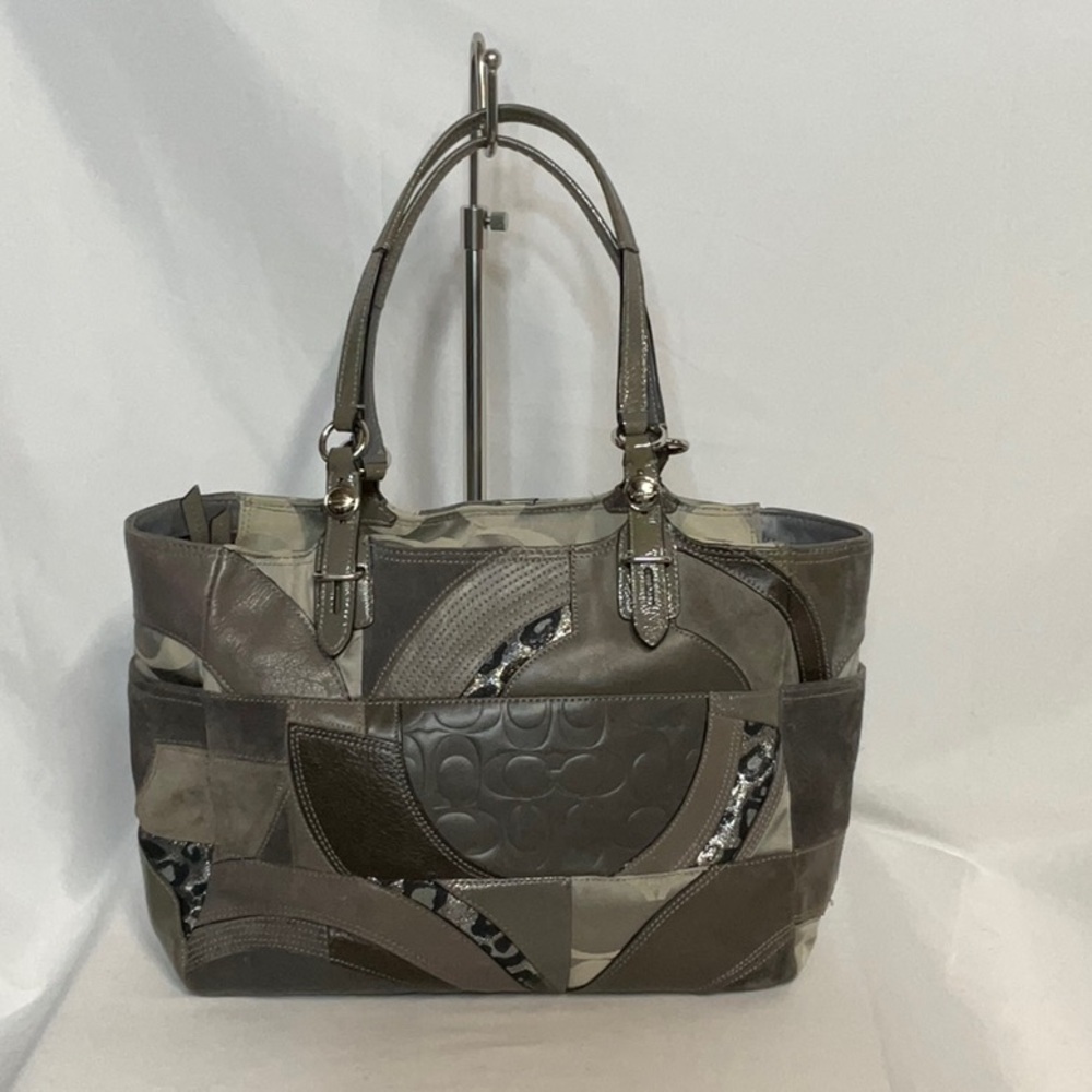Coach F15459 Ocelot Tote Taupe Neutral Tones Patchwork Leather Suede Jaquard Bag - Picture 3 of 15